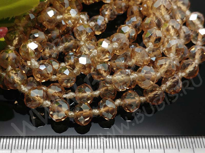 (СКИДКИ!!!) Бусина Абакус гранёный 8*8*5,5мм Хрусталь шампань с глянцем прозрачный (имитация Сваровски) (10шт.)