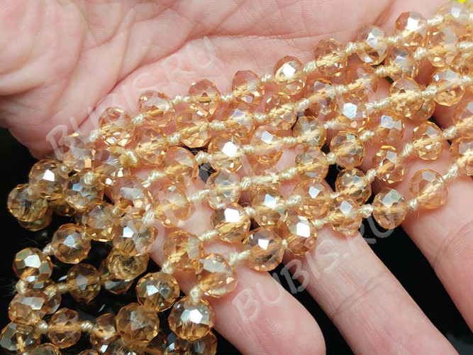 (СКИДКИ!!!) Бусина Абакус гранёный 8*8*5,5мм Хрусталь шампань с глянцем прозрачный (имитация Сваровски) (10шт.)