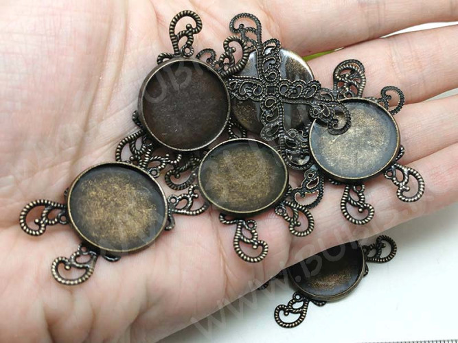 288 Коннектор для браслета с круглым сеттингом 20мм 40*22*3мм античная бронза (Brass)