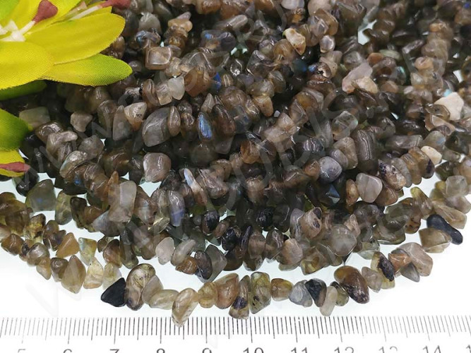 Крошка (галтовка) каменная 196 5-10мм Лабрадорит натуральный (камни) (нить 40-42см)