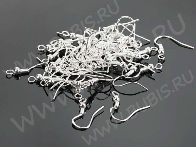 Швензы-крючки №082 с шариком посеребрённые с пробой 925 20*18мм серебристые (Sterling Silver plated) (1 пара)