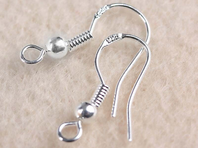 Швензы-крючки №082 с шариком посеребрённые с пробой 925 20*18мм серебристые (Sterling Silver plated) (1 пара)