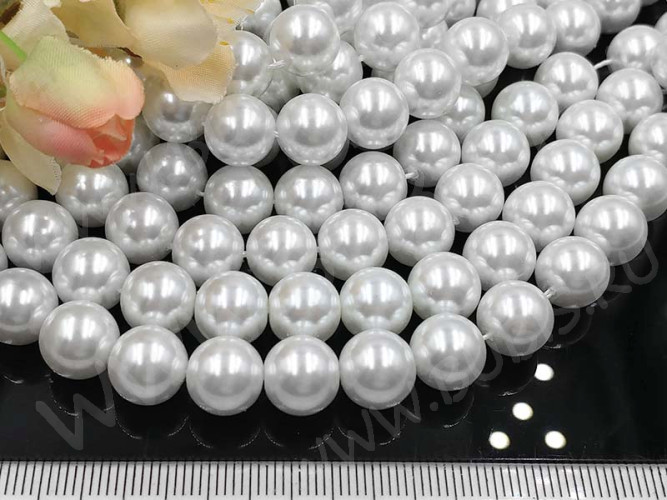 (СКИДКИ!!!) Бусина "жемчуг" округлая "МАЙОРКА" 10мм белая жемчужная (стекло) (10шт.)
