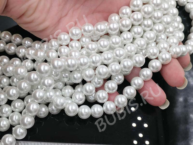 (СКИДКИ!!!) Бусина "жемчуг" округлая "МАЙОРКА" 10мм белая жемчужная (стекло) (10шт.)