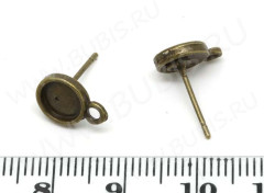 Пуссеты (&quot;гвоздики&quot;) №078 с сеттингом 6мм и петлёй 13,5*10,5*8мм античная бронза (литьё) (1 пара)