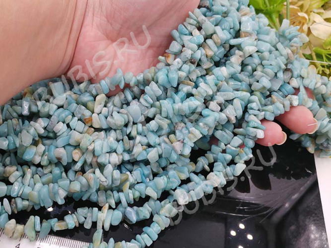 Крошка (галтовка) каменная 217 5-9мм Амазонит натуральный (камни) (нить 40-42см)