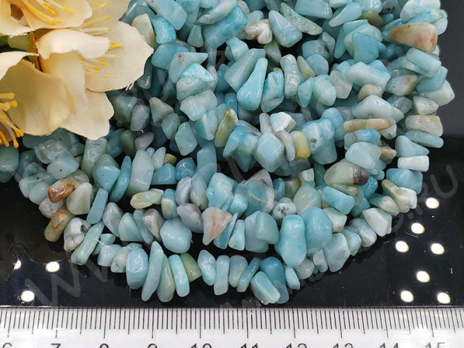 Крошка (галтовка) каменная 217 5-9мм Амазонит натуральный (камни) (нить 40-42см)