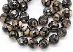 (ОПТ) Бусина округлая ГРАНЁНАЯ 10мм Агат Жираф серо-бежево-чёрный (камни) (НИТЬ)