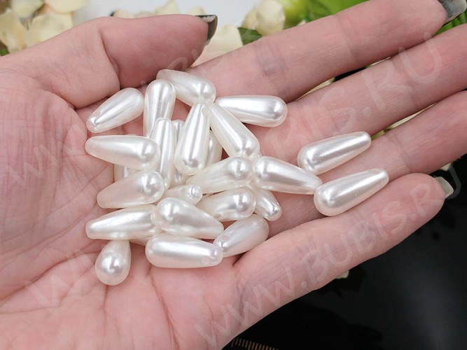 Подвеска Капля 07 19*8*8мм белая жемчужная (акрил)