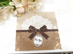 Пакет 23 с липким слоем 10*10см c бантиком и For You прозрачный (упаковка) (10шт)