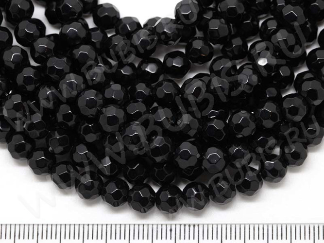 (ОПТ) Бусина округлая гранёная 6мм чёрная непрозрачная (стекло) (НИТЬ)