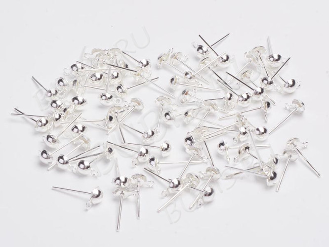 Пуссеты ("гвоздики") №004 с полусферой и петелькой 14*6,7*0,6мм серебристые (Iron) (10 пар)