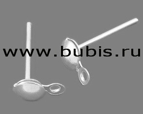 Пуссеты ("гвоздики") №004 с полусферой и петелькой 14*6,7*0,6мм серебристые (Iron) (10 пар)