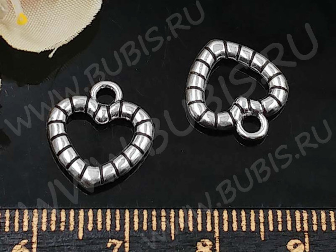 (СКИДКИ!!!) Подвеска Сердечко 02 среднее 14*13*2мм античное серебо (литьё) (10шт.)