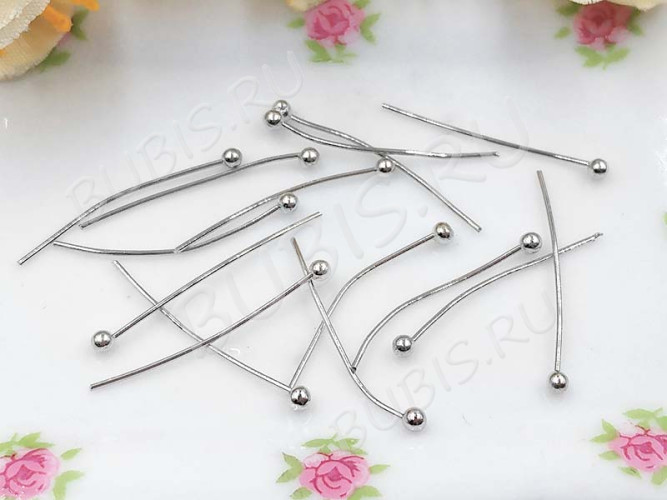 (СКИДКИ!!!) Штифт с ШАРИКОМ 20*0,5мм цвет платины (Brass) (50шт)