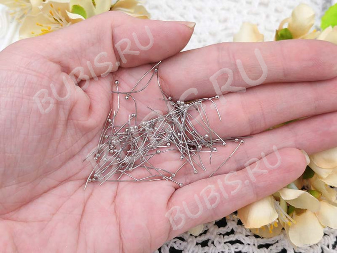 (СКИДКИ!!!) Штифт с ШАРИКОМ 20*0,5мм цвет платины (Brass) (50шт)