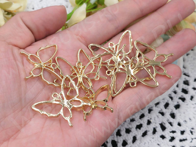 Подвеска Рамка 38 Бабочка 29,5*25*2,5мм светлое золото (литьё)