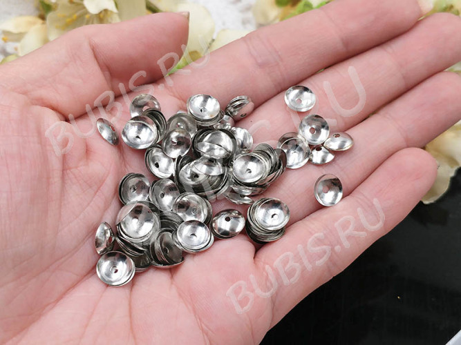 (СКИДКИ!!!) Шапочка тонкая 103 простая 40 сплошная 8*8*1,5мм цвет платины (Iron) (20шт.)