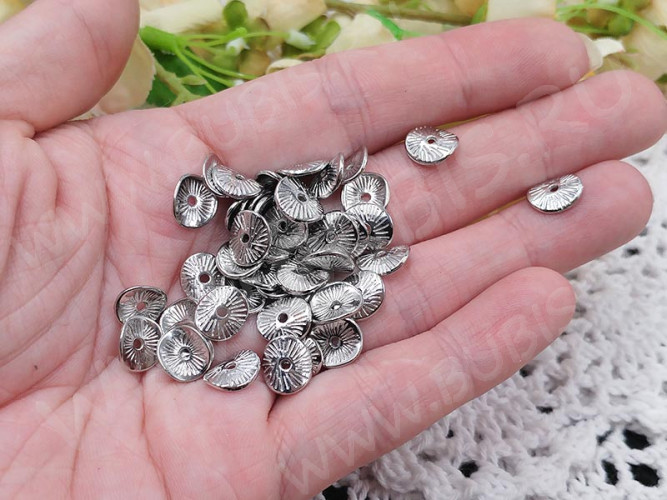 (СКИДКИ!!!) Рондели 048 волнистые 9,5*8,5*2,3мм цвет платины (литьё) (10шт.)