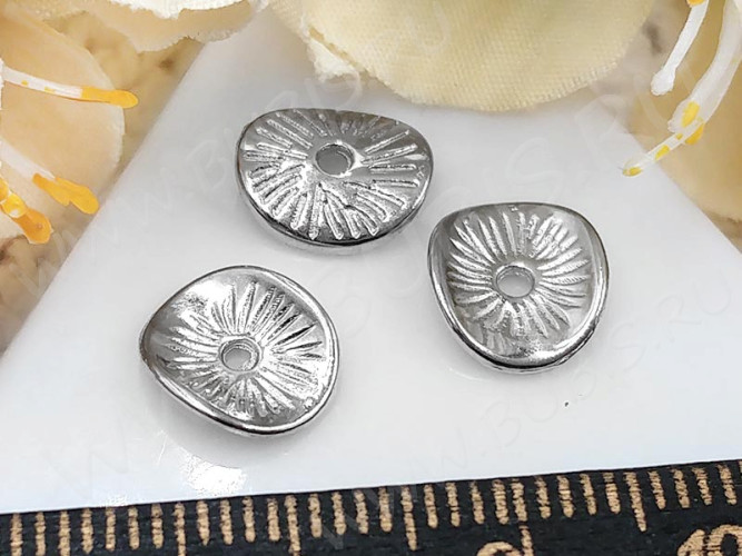 (СКИДКИ!!!) Рондели 048 волнистые 9,5*8,5*2,3мм цвет платины (литьё) (10шт.)