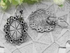 Швензы с французским замком №33 с ажурным сеттингом 14*10мм 34*21*14мм античное серебро (литьё и Brass) (1 пара)