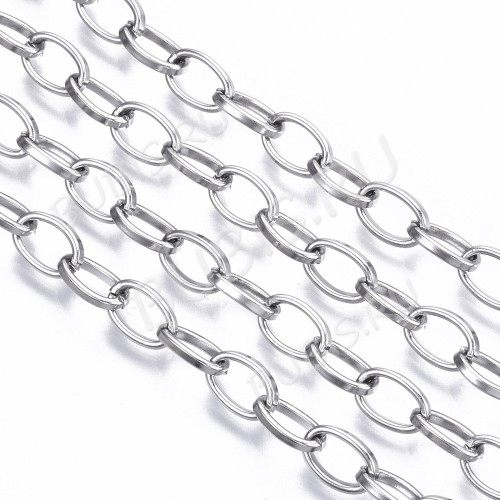 Цепочка S56 Ювелирная сталь овальная 8,8*5,3мм цвет платины (Хирургическая сталь) (50см)
