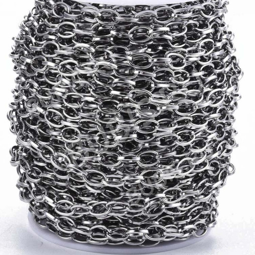 Цепочка S56 Ювелирная сталь овальная 8,8*5,3мм цвет платины (Хирургическая сталь) (50см)