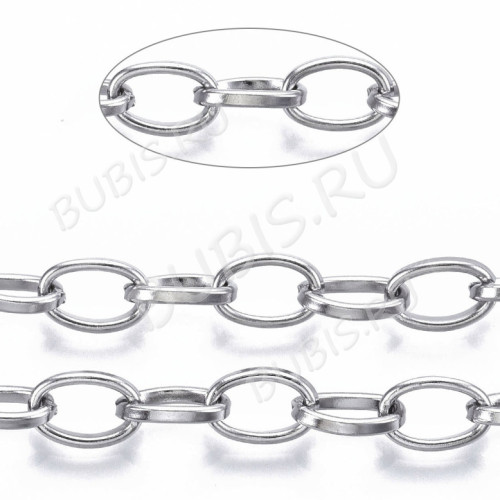 Цепочка S56 Ювелирная сталь овальная 8,8*5,3мм цвет платины (Хирургическая сталь) (50см)