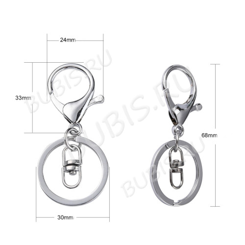 Карабин для брелка 42 большой с кольцом и коннектором 68*33*30мм цвет платины (сплав и Iron)