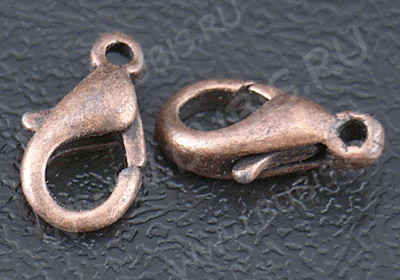 (СКИДКИ!!!) Замочек карабин №043 малый 10*5*3,5мм античная медь, без никеля (сплав) (10шт.)