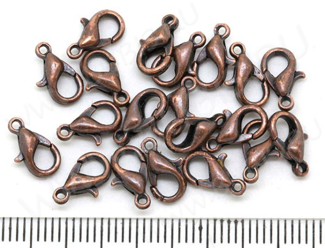 (СКИДКИ!!!) Замочек карабин №043 малый 10*5*3,5мм античная медь, без никеля (сплав) (10шт.)