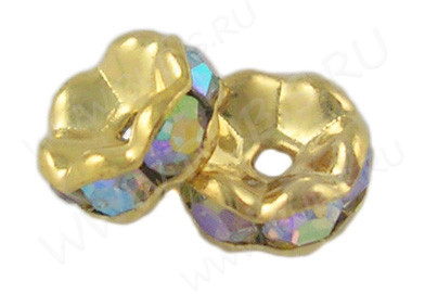 Рондель 10 6*6*2,8мм золотистый с прозрачными АВ стразами (Brass)
