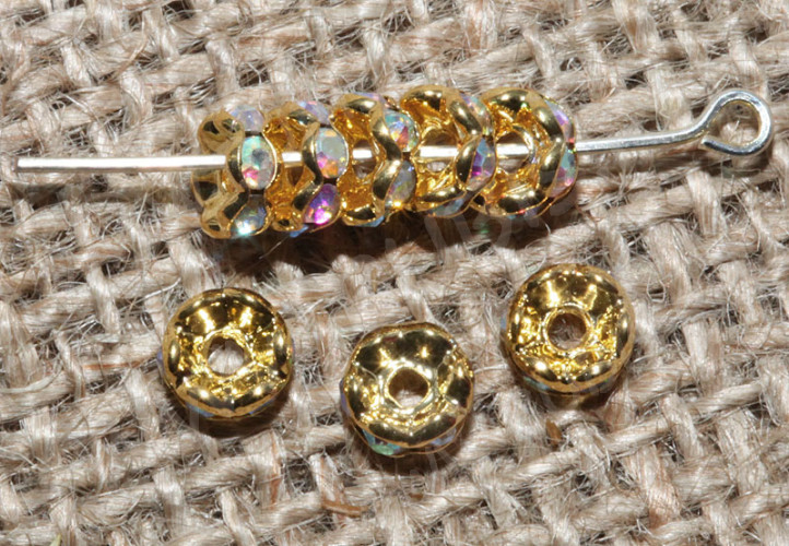 Рондель 10 6*6*2,8мм золотистый с прозрачными АВ стразами (Brass)