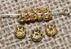 Рондель 10 6*6*2,8мм золотистый с прозрачными АВ стразами (Brass)