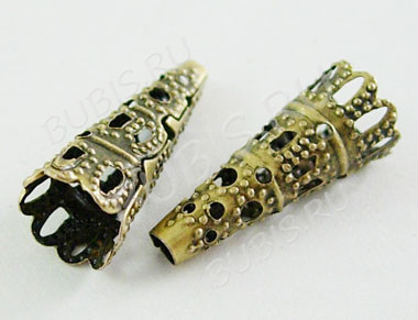 (СКИДКИ!!!) Шапочка тонкая 048 ажурная Конус 22*9*9мм античная бронза (Iron) (имитация скани) (10шт)