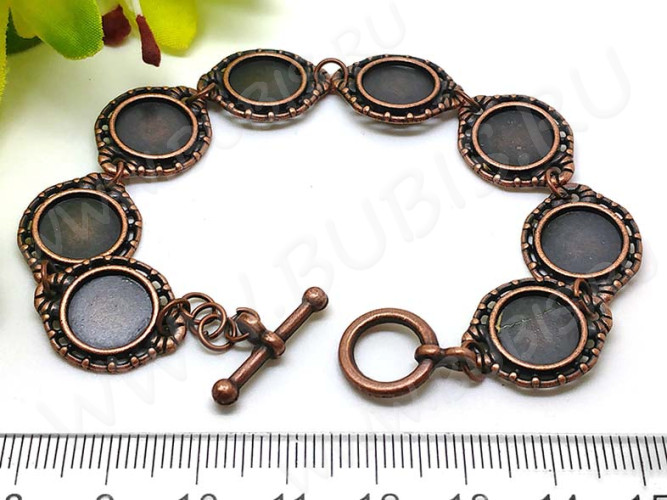 Основа (заготовка) для браслета №50 с 8-ю сеттингами 10мм 19,5см античная медь (литьё и Iron)