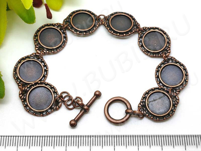 Основа (заготовка) для браслета №50 с 8-ю сеттингами 10мм 19,5см античная медь (литьё и Iron)