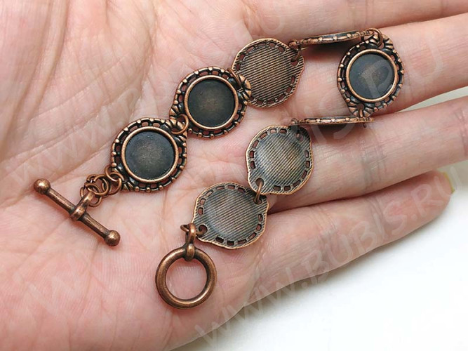 Основа (заготовка) для браслета №50 с 8-ю сеттингами 10мм 19,5см античная медь (литьё и Iron)
