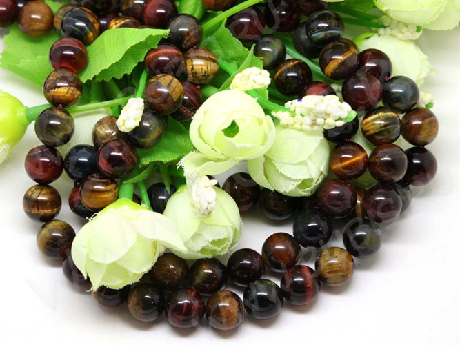 (ОПТ) Бусина округлая 8мм МИКС Бычий, Тигровый, Соколиный глаз (камни) (НИТЬ)