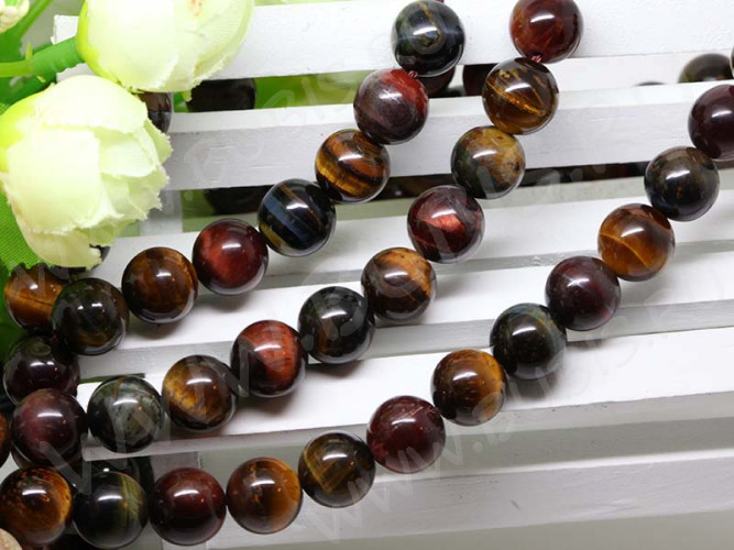 (ОПТ) Бусина округлая 8мм МИКС Бычий, Тигровый, Соколиный глаз (камни) (НИТЬ)