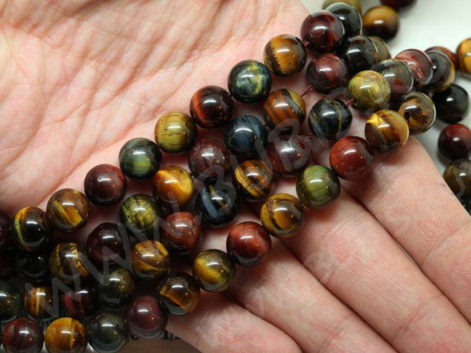 (ОПТ) Бусина округлая 8мм МИКС Бычий, Тигровый, Соколиный глаз (камни) (НИТЬ)