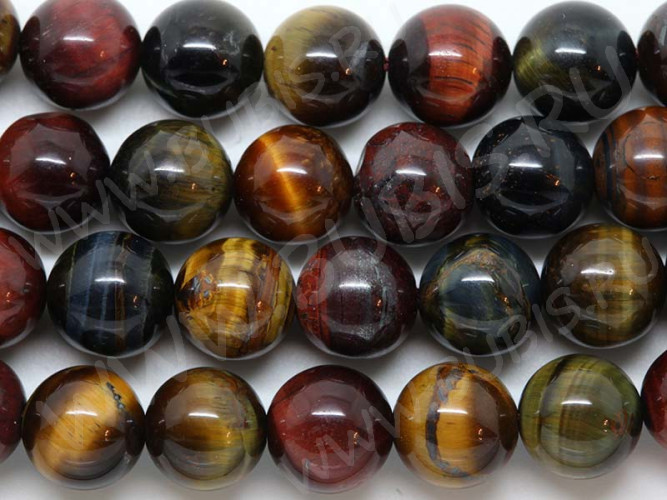 (ОПТ) Бусина округлая 8мм МИКС Бычий, Тигровый, Соколиный глаз (камни) (НИТЬ)