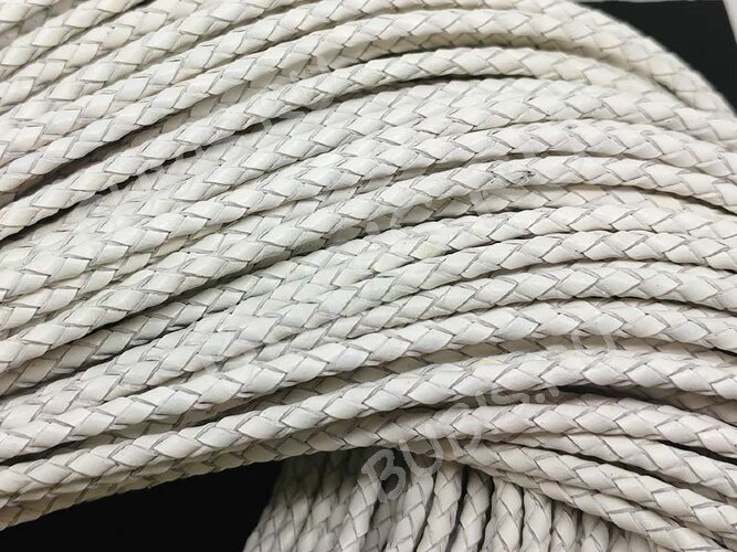Шнур кожаный 40 натуральный плетёный круглый 3мм белый (1м)