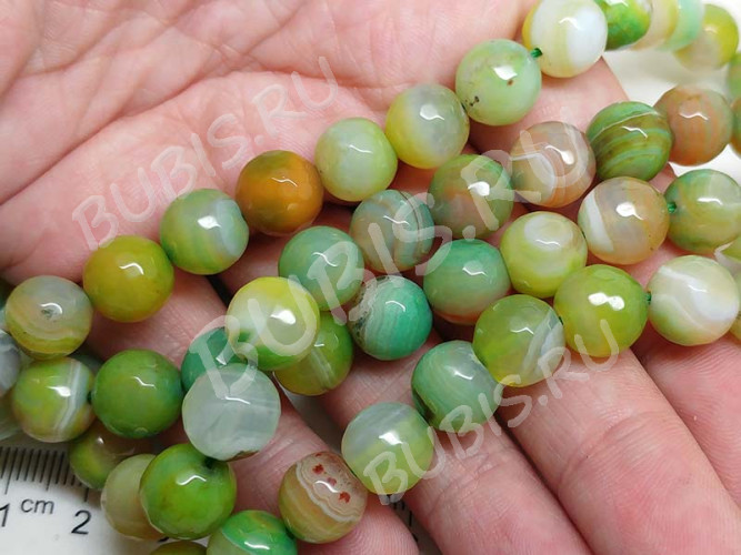 (ОПТ) Бусина округлая ГРАНЁНАЯ 10мм Агат Мадагаскарский светло-зелено-болотный (камни) (НИТЬ)