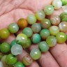 Купить (ОПТ) Бусина округлая ГРАНЁНАЯ 10мм Агат Мадагаскарский светло-зелено-болотный (камни) (НИТЬ) с доставкой по России