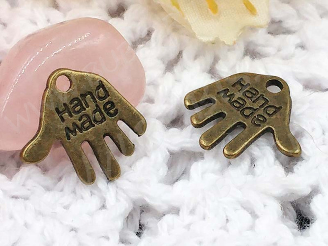 Подвеска Ладошка 01 двусторонняя "Hand Made" 13,2*12,3*1мм античная бронза (литьё)