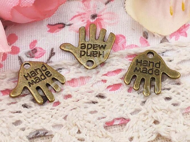Подвеска Ладошка 01 двусторонняя "Hand Made" 13,2*12,3*1мм античная бронза (литьё)