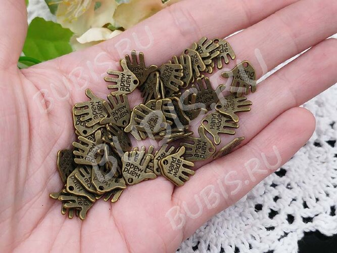Подвеска Ладошка 01 двусторонняя "Hand Made" 13,2*12,3*1мм античная бронза (литьё)