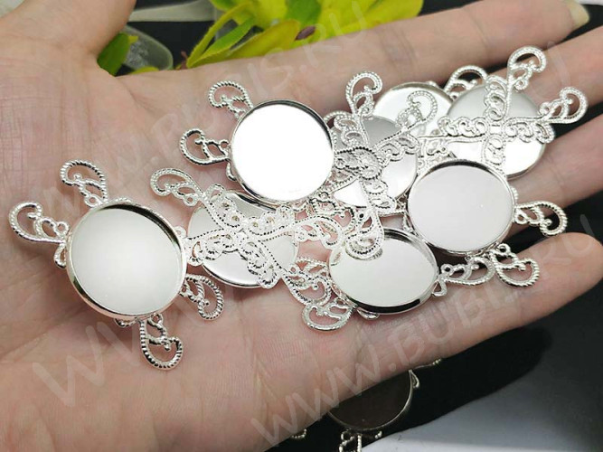 288 Коннектор для браслета с круглым сеттингом 20мм 40*22*3мм серебристый (Brass)