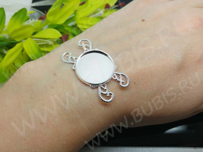 288 Коннектор для браслета с круглым сеттингом 20мм 40*22*3мм серебристый (Brass)